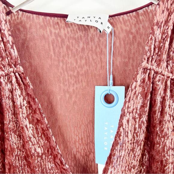 NWT Tanya Taylor Lucy Velvet Burnout Ruffle Blouse M Pink - Picture 6 of 7